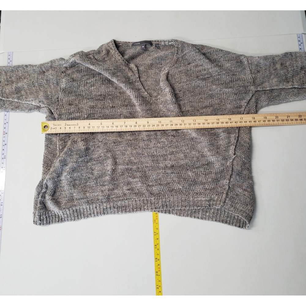 Vince Linen Viscose V Neck Marled Knit Sweater Gray Womens‎ M Neutral Capsule - Picture 3 of 7